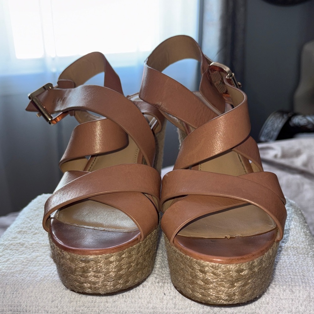 Michael Kors. Brown Strappy Wedge Sandals.